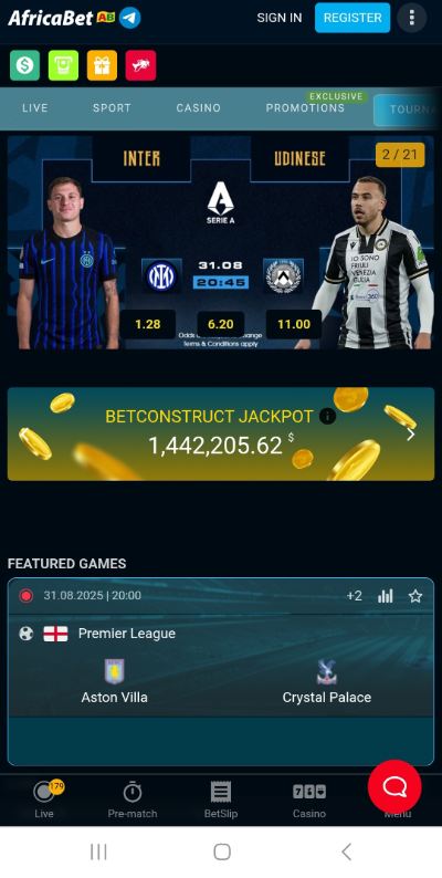 AfricaBet mobile homepage
