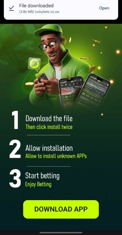 LuckyBets app download confirmation