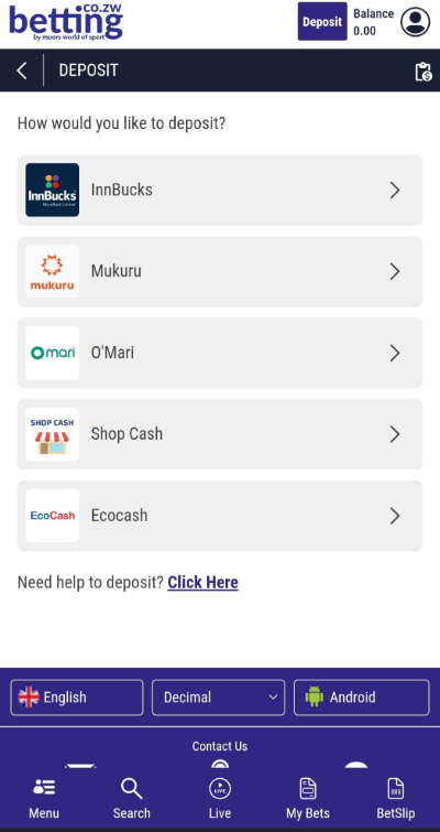 MWOS Ecocash Deposit - Choose Payment Method